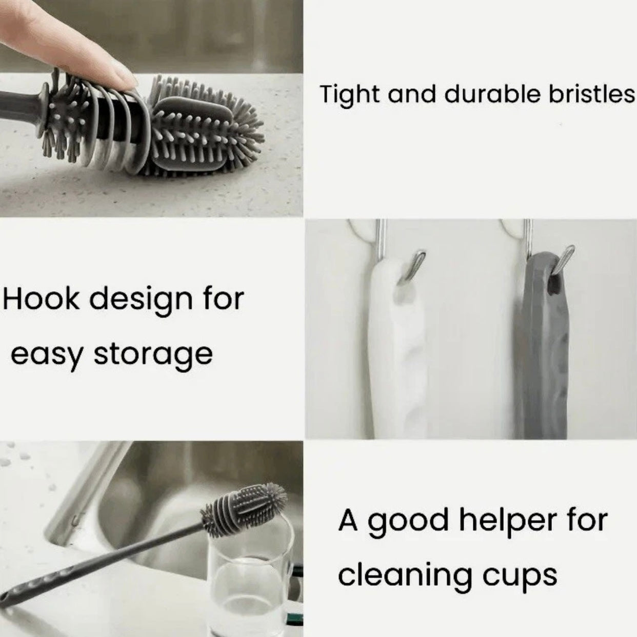 4 Piece Silicone Long Handle Bottle Brush Glass Cleaning Kitchen Washing Tool