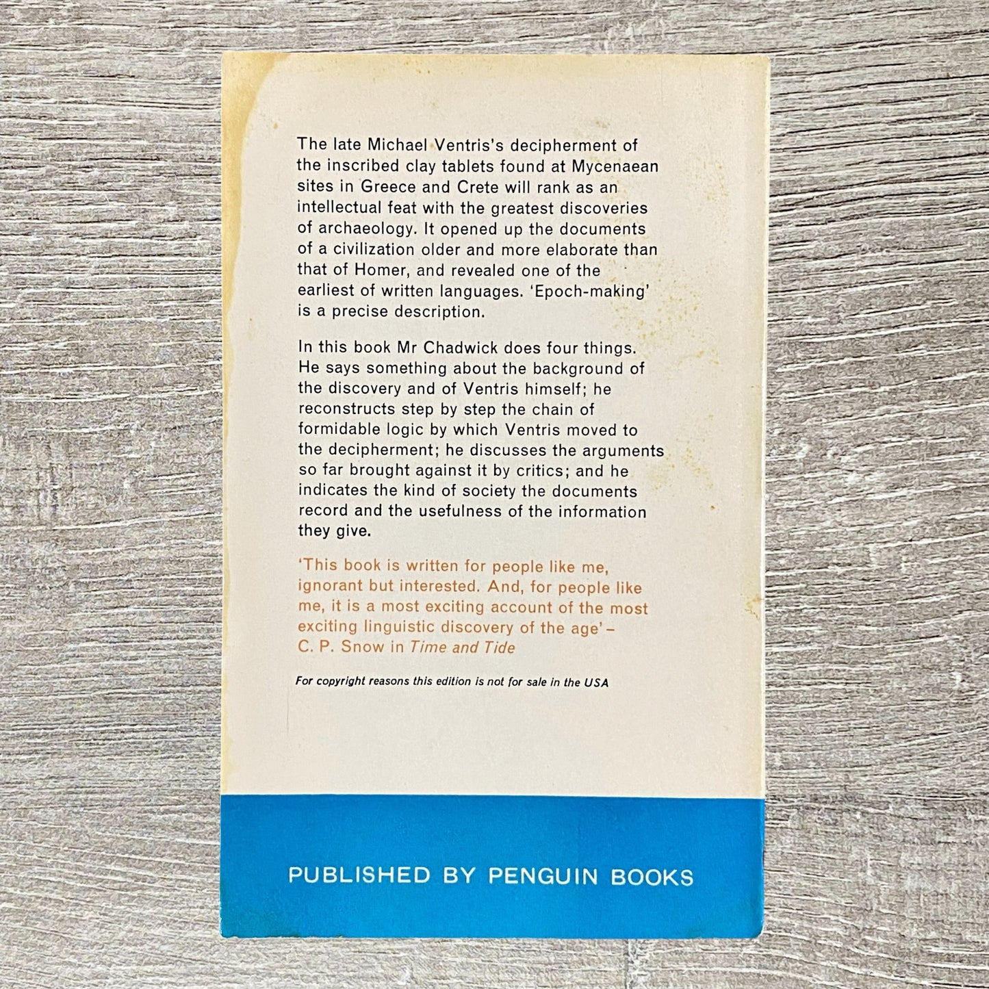 The Decipherment Of Linear B By John Chadwick Pelican Books 1961 Paperback Book