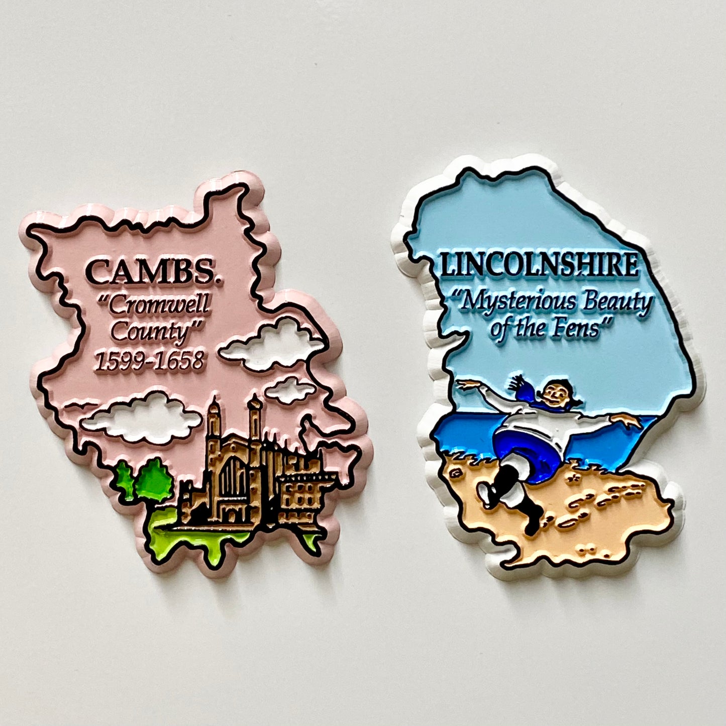 Cambs Cambridgeshire & Lincolnshire Fridge Magnets Pair 2x Cromwell County Fens