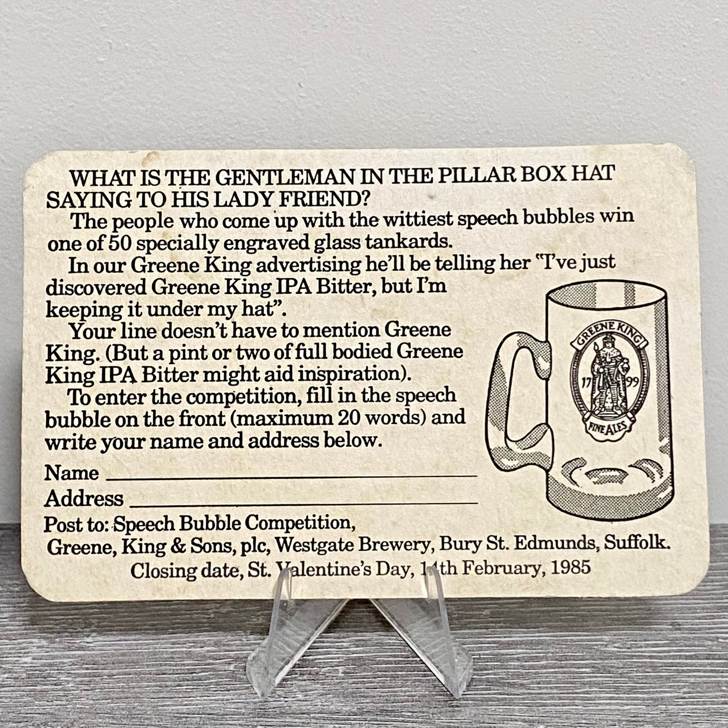 Vintage Competition Greene King Advertisement Beer Mat Collectible Coaster Rare