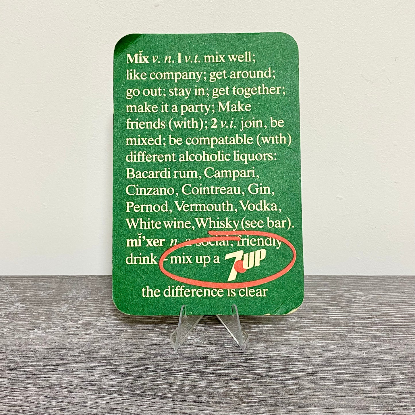 Vintage 7UP and Whisky Gin Vodka Promo Beer Mat Collectible 1980s Retro Coaster