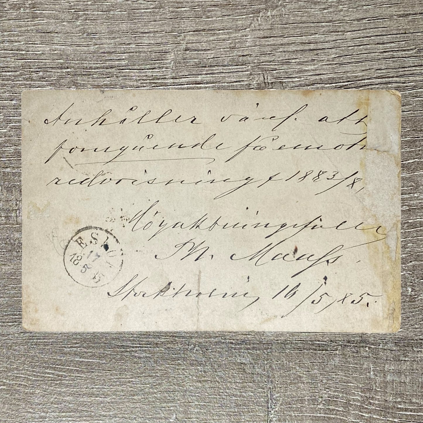 Late 19th Century Sweden 1885 Brefkort Handwritten Postcard Stockholm Postmarked