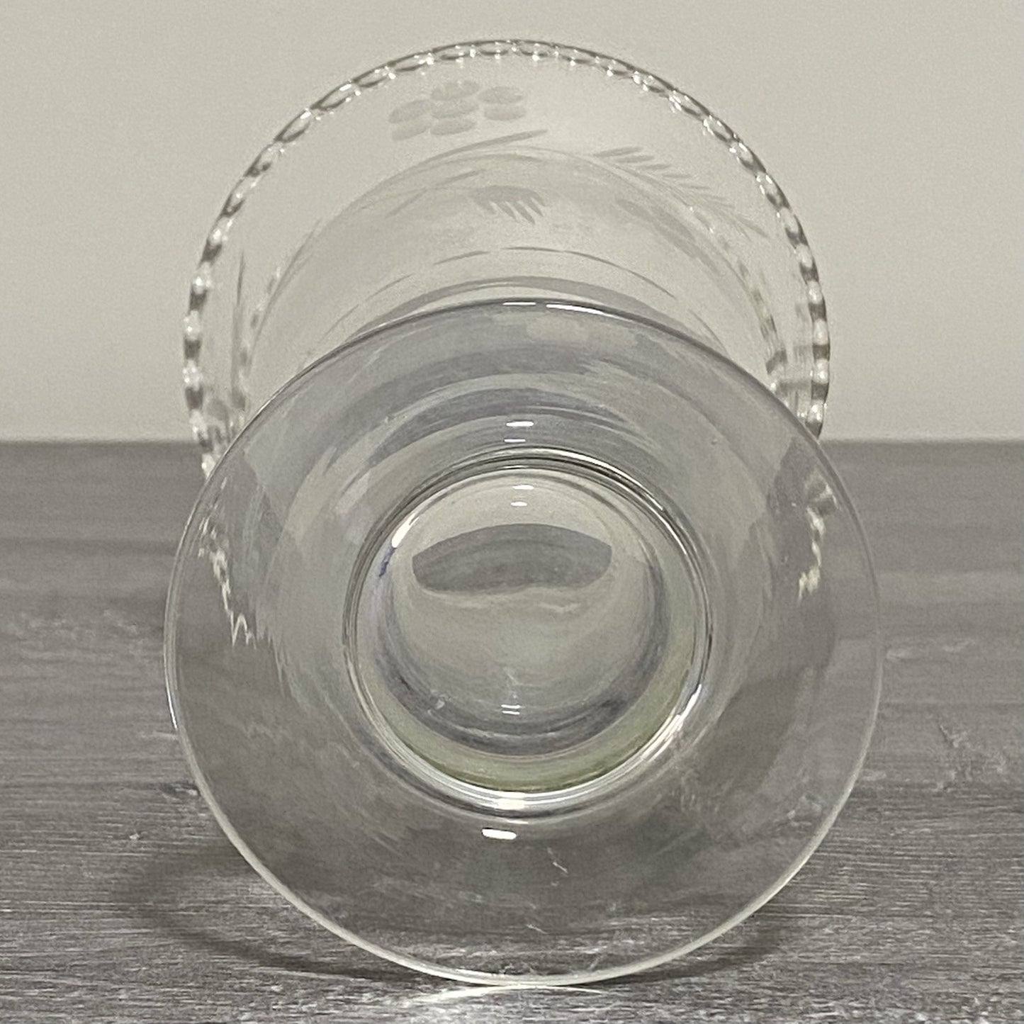 Vintage Crystal Cut Glass Clear Round Floral Art Deco Flared Rimmed Edge Vase