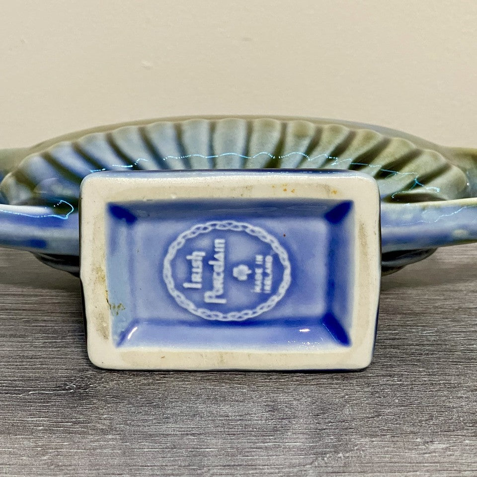 Vintage Irish Porcelain Blue Green Planter Double Handled 8 1/4” Length Ireland