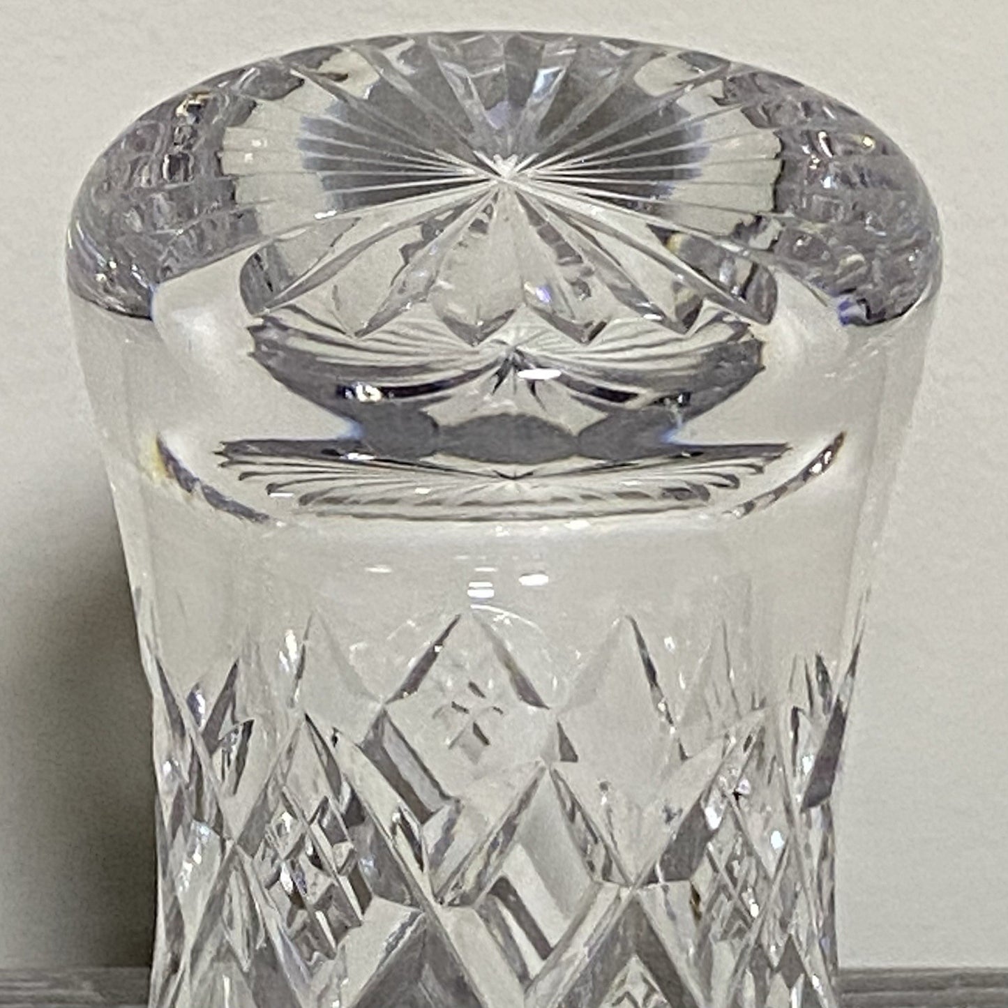 Vintage Small Round Cut Crystal Glass Vase Art Deco Diamond Pattern Retro Style