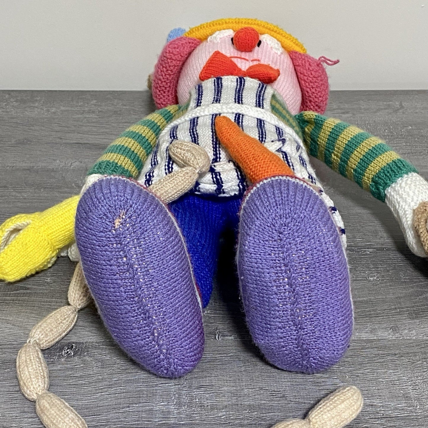 Vintage Jean Greenhowe Hand Knitted XXL Large Butcher Clown Plush Soft Toy Rare