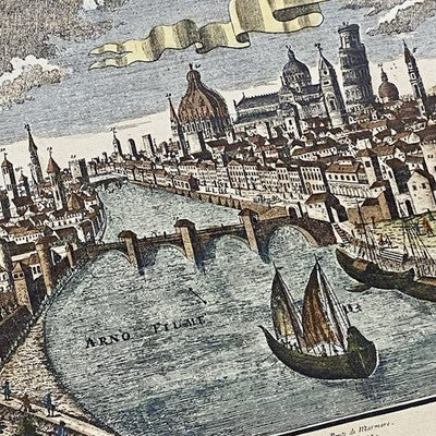 Antique City Of Italy Map PISA Panoramic Engraving Mid 18th Century c1737 Framed