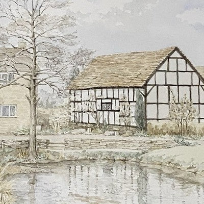 Vintage Cotton Houses Watercolour Landscape Signed Patricia Allport 1988 Framed