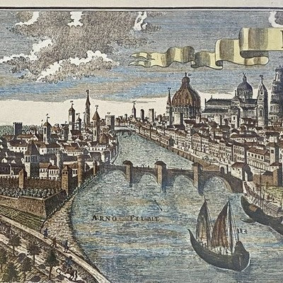 Antique City Of Italy Map PISA Panoramic Engraving Mid 18th Century c1737 Framed