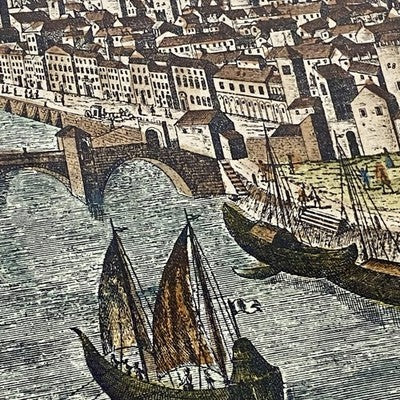 Antique City Of Italy Map PISA Panoramic Engraving Mid 18th Century c1737 Framed