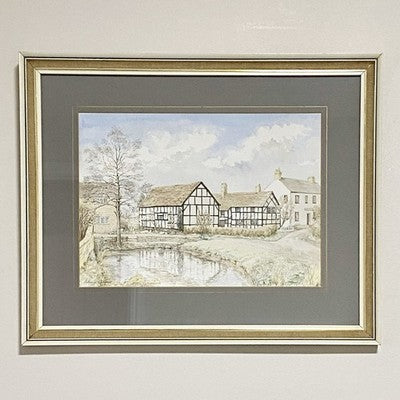 Vintage Cotton Houses Watercolour Landscape Signed Patricia Allport 1988 Framed