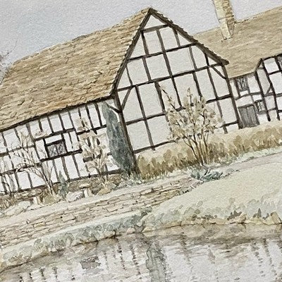 Vintage Cotton Houses Watercolour Landscape Signed Patricia Allport 1988 Framed