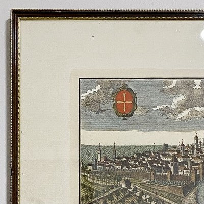 Antique City Of Italy Map PISA Panoramic Engraving Mid 18th Century c1737 Framed