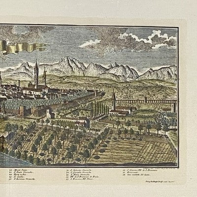 Antique City Of Italy Map PISA Panoramic Engraving Mid 18th Century c1737 Framed