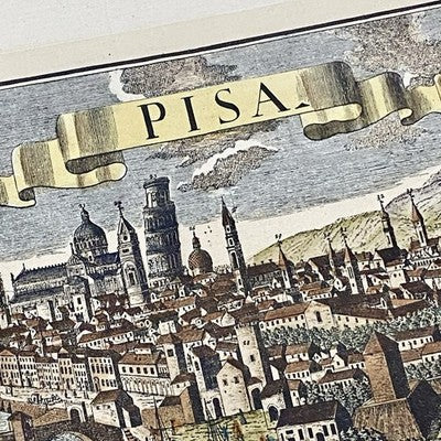 Antique City Of Italy Map PISA Panoramic Engraving Mid 18th Century c1737 Framed
