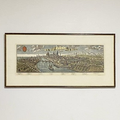 Antique City Of Italy Map PISA Panoramic Engraving Mid 18th Century c1737 Framed