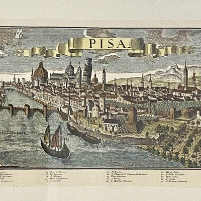 Antique City Of Italy Map PISA Panoramic Engraving Mid 18th Century c1737 Framed
