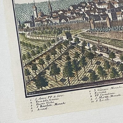 Antique City Of Italy Map PISA Panoramic Engraving Mid 18th Century c1737 Framed