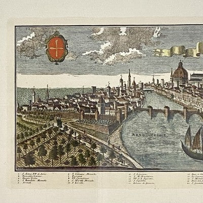 Antique City Of Italy Map PISA Panoramic Engraving Mid 18th Century c1737 Framed