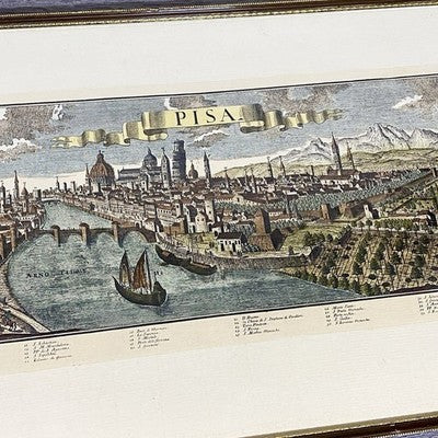 Antique City Of Italy Map PISA Panoramic Engraving Mid 18th Century c1737 Framed