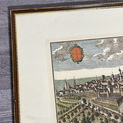 Antique City Of Italy Map PISA Panoramic Engraving Mid 18th Century c1737 Framed