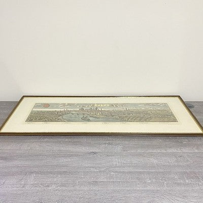 Antique City Of Italy Map PISA Panoramic Engraving Mid 18th Century c1737 Framed