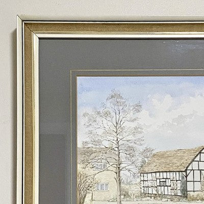 Vintage Cotton Houses Watercolour Landscape Signed Patricia Allport 1988 Framed