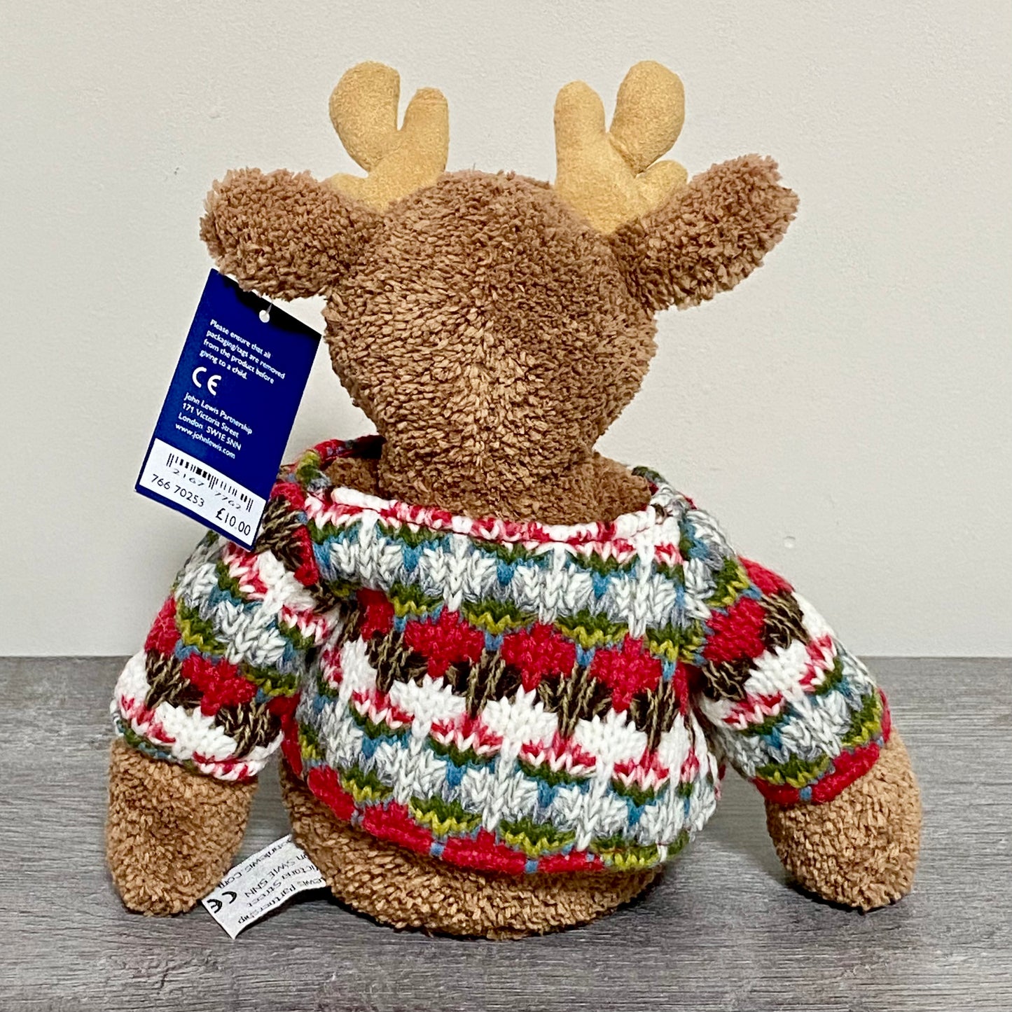 John Lewis Small Jumperjack Cozy Reindeer With Jumper Soft Plush Jellycat Collab