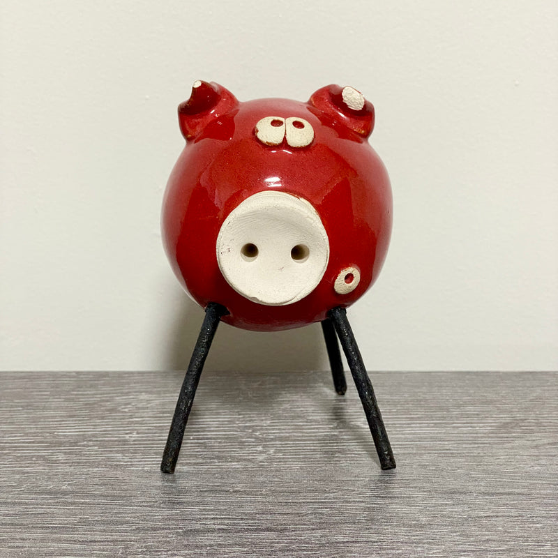 Handmade Ceramic Piglet Pig Figure With Wire Legs Designer Collectible Art Fig