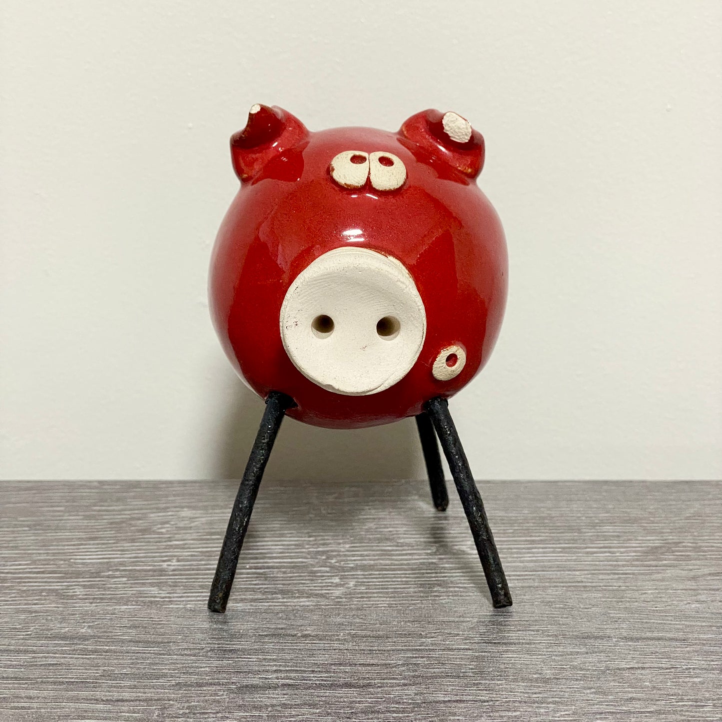 Handmade Ceramic Piglet Pig Figure With Wire Legs Designer Collectible Art Fig