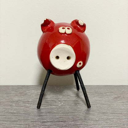 Handmade Ceramic Piglet Pig Figure With Wire Legs Designer Collectible Art Fig