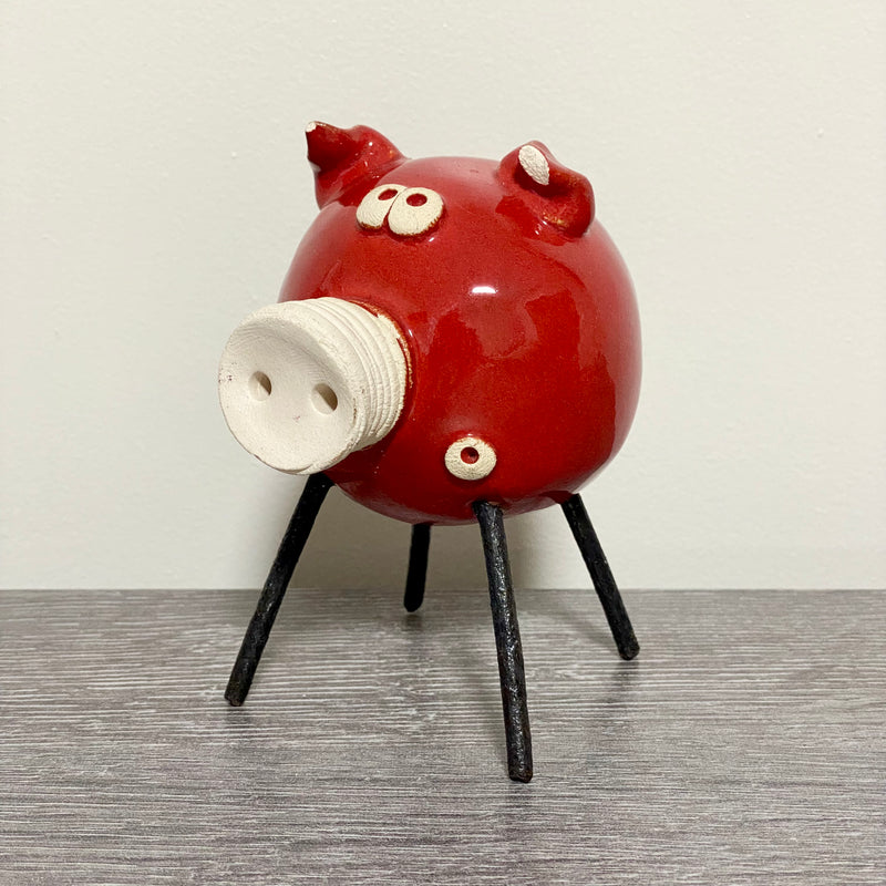 Handmade Ceramic Piglet Pig Figure With Wire Legs Designer Collectible Art Fig