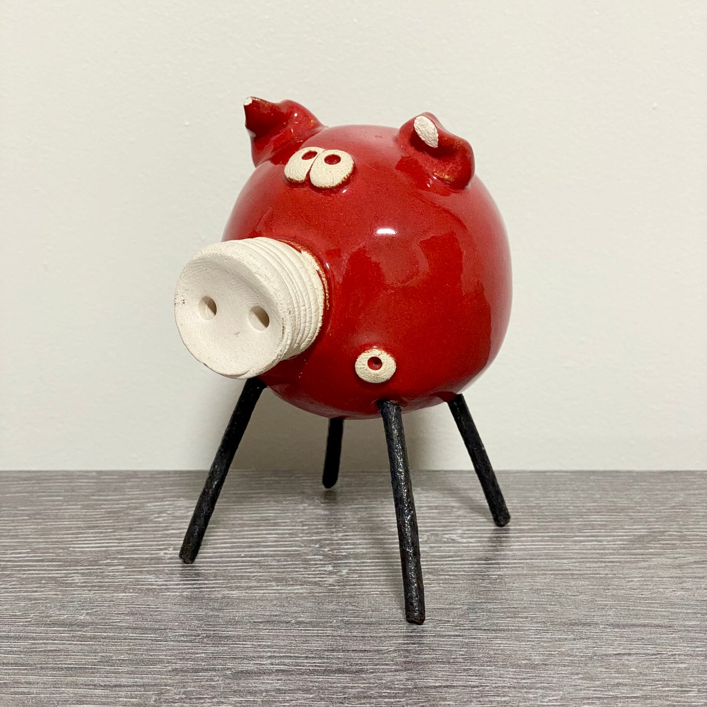 Handmade Ceramic Piglet Pig Figure With Wire Legs Designer Collectible Art Fig