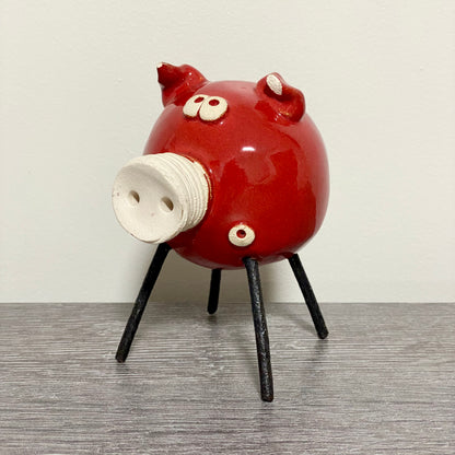 Handmade Ceramic Piglet Pig Figure With Wire Legs Designer Collectible Art Fig