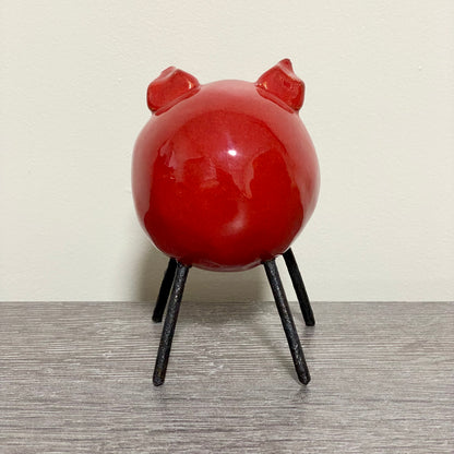 Handmade Ceramic Piglet Pig Figure With Wire Legs Designer Collectible Art Fig
