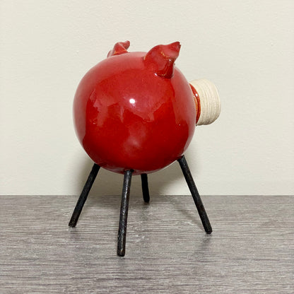Handmade Ceramic Piglet Pig Figure With Wire Legs Designer Collectible Art Fig