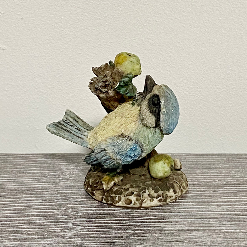 Small Ceramic Blue Tit Bird On Tree Branch Decorative Figurine Art Deco Ornament