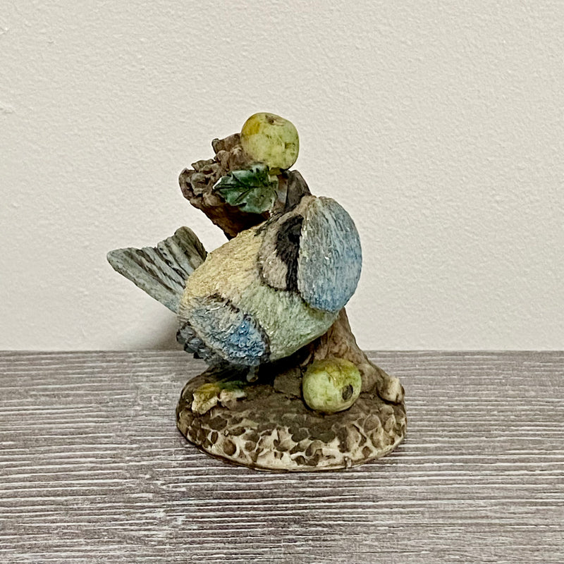 Small Ceramic Blue Tit Bird On Tree Branch Decorative Figurine Art Deco Ornament
