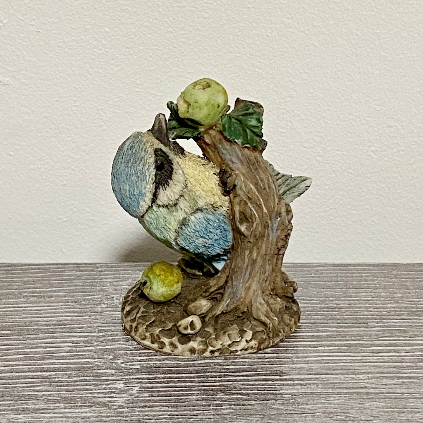 Small Ceramic Blue Tit Bird On Tree Branch Decorative Figurine Art Deco Ornament