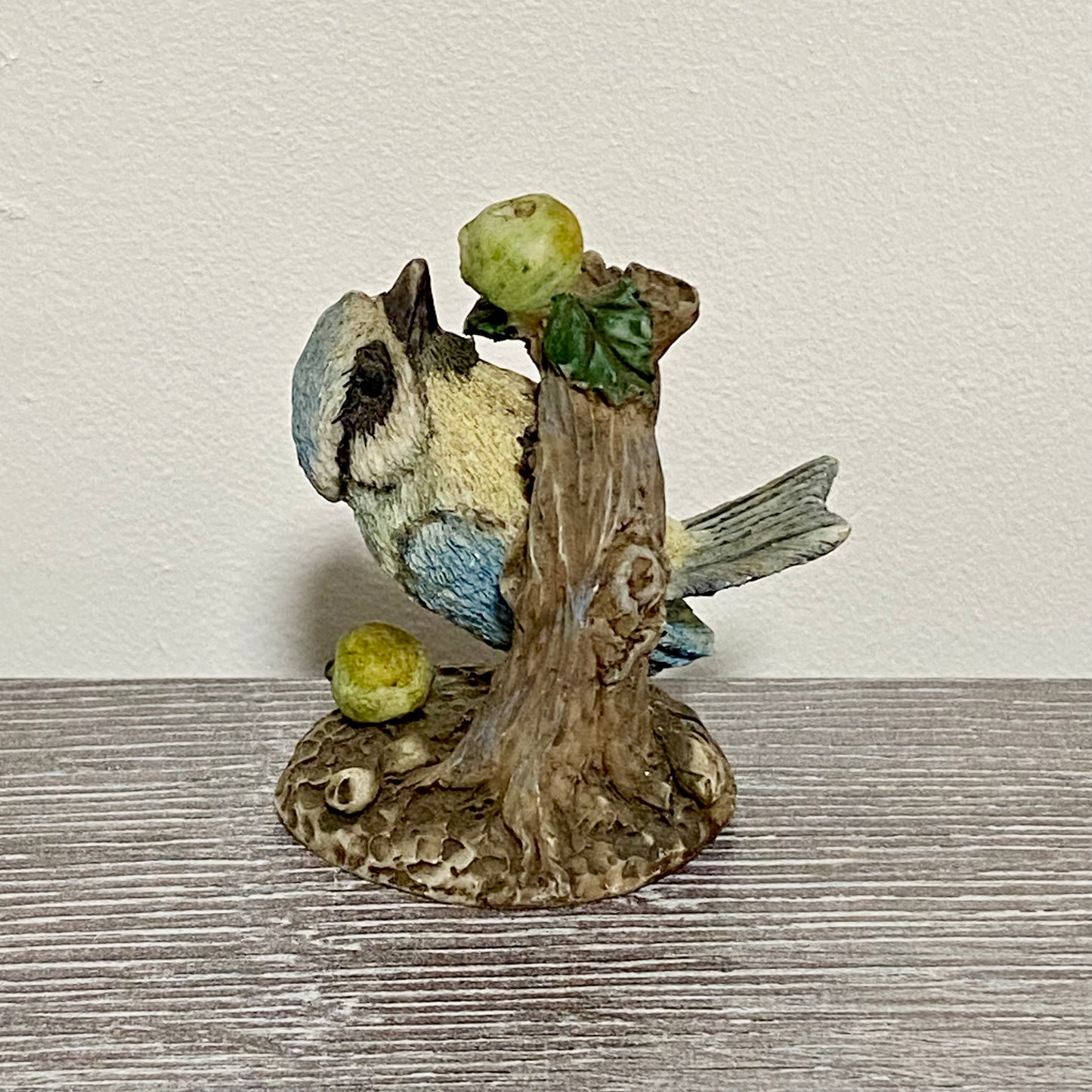 Small Ceramic Blue Tit Bird On Tree Branch Decorative Figurine Art Deco Ornament
