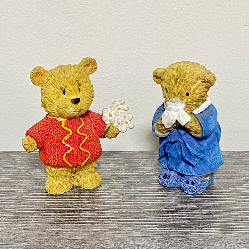 Two Small Mini Teddy Bear Ceramic Figurines Figures Garden Pot Decoration Figs