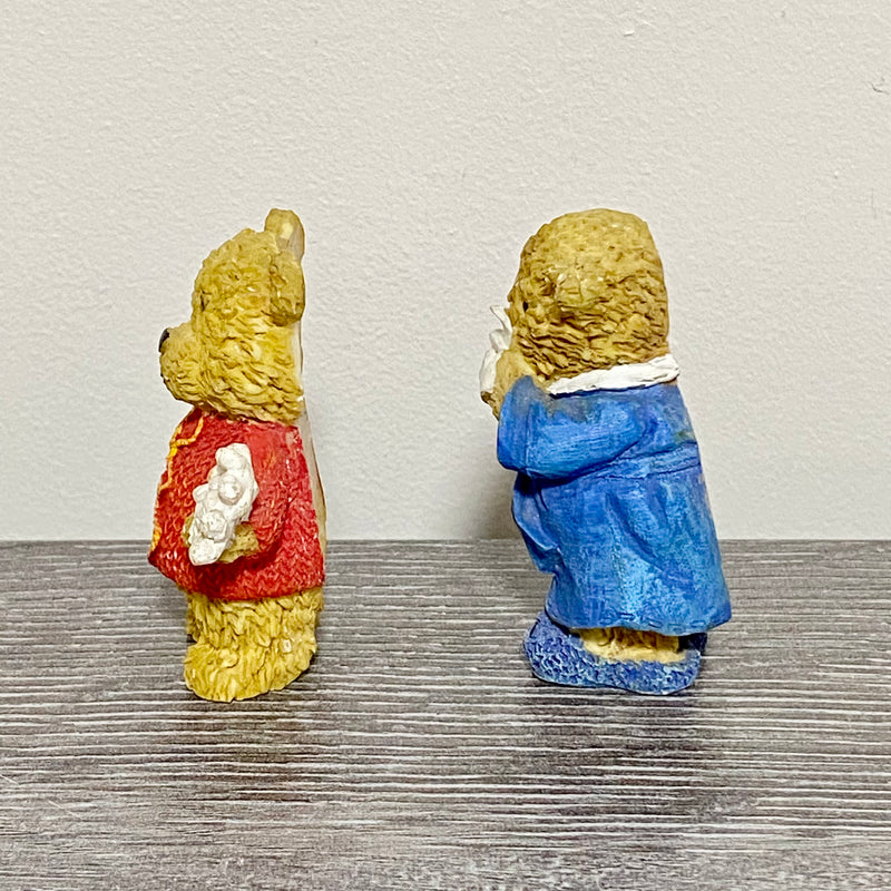 Two Small Mini Teddy Bear Ceramic Figurines Figures Garden Pot Decoration Figs