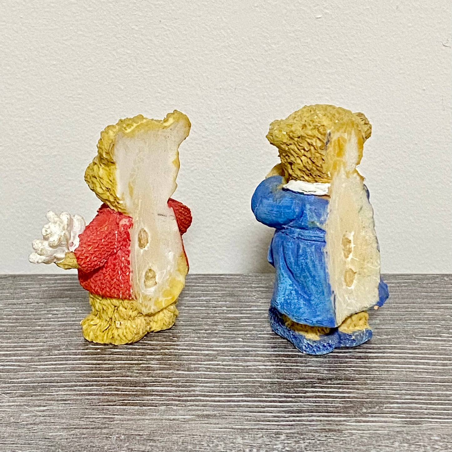 Two Small Mini Teddy Bear Ceramic Figurines Figures Garden Pot Decoration Figs