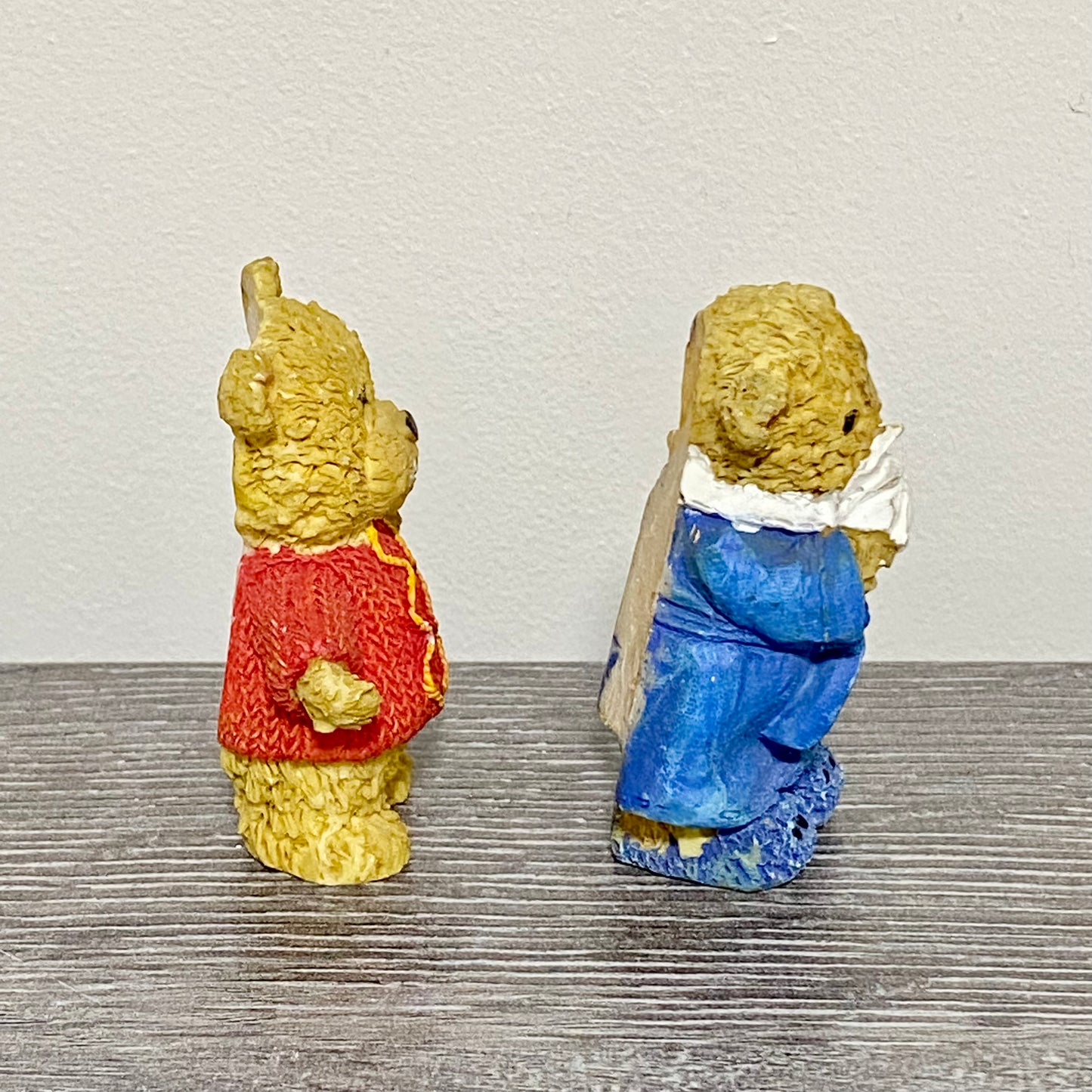 Two Small Mini Teddy Bear Ceramic Figurines Figures Garden Pot Decoration Figs