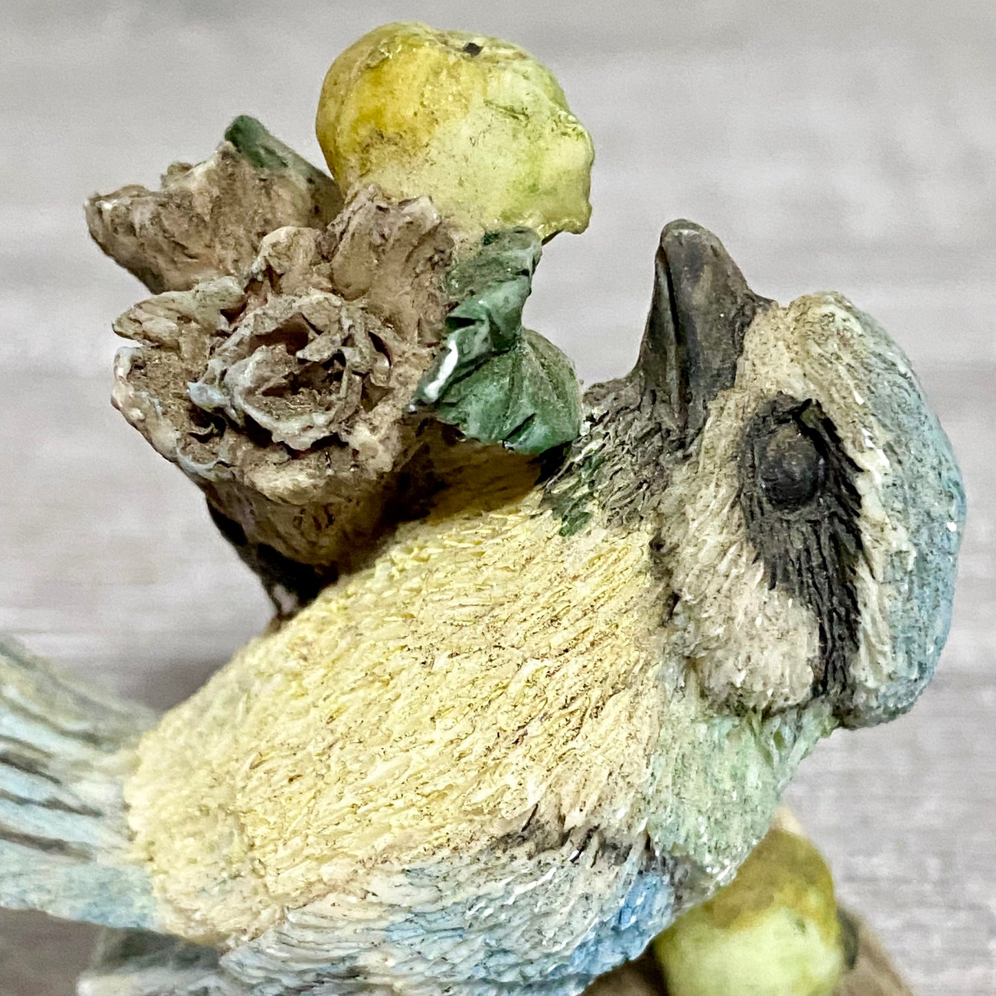 Small Ceramic Blue Tit Bird On Tree Branch Decorative Figurine Art Deco Ornament
