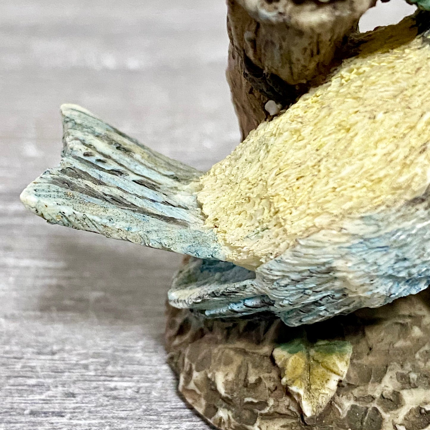 Small Ceramic Blue Tit Bird On Tree Branch Decorative Figurine Art Deco Ornament