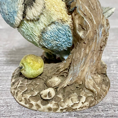 Small Ceramic Blue Tit Bird On Tree Branch Decorative Figurine Art Deco Ornament