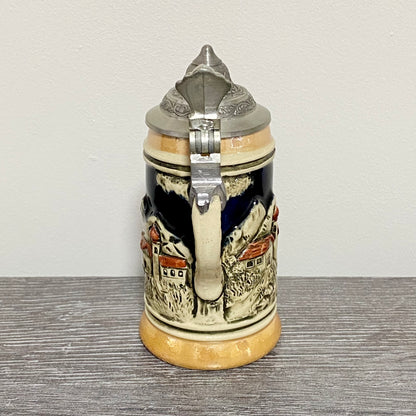 Vintage Small Ceramic Beer Stein With Pewter Lid Hand Painted Collectible Mug