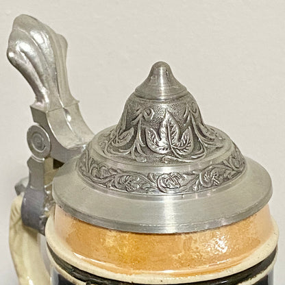 Vintage Small Ceramic Beer Stein With Pewter Lid Hand Painted Collectible Mug