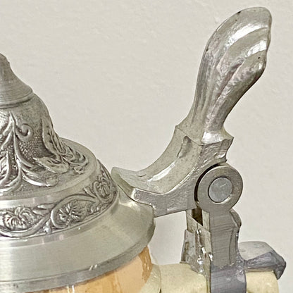 Vintage Small Ceramic Beer Stein With Pewter Lid Hand Painted Collectible Mug